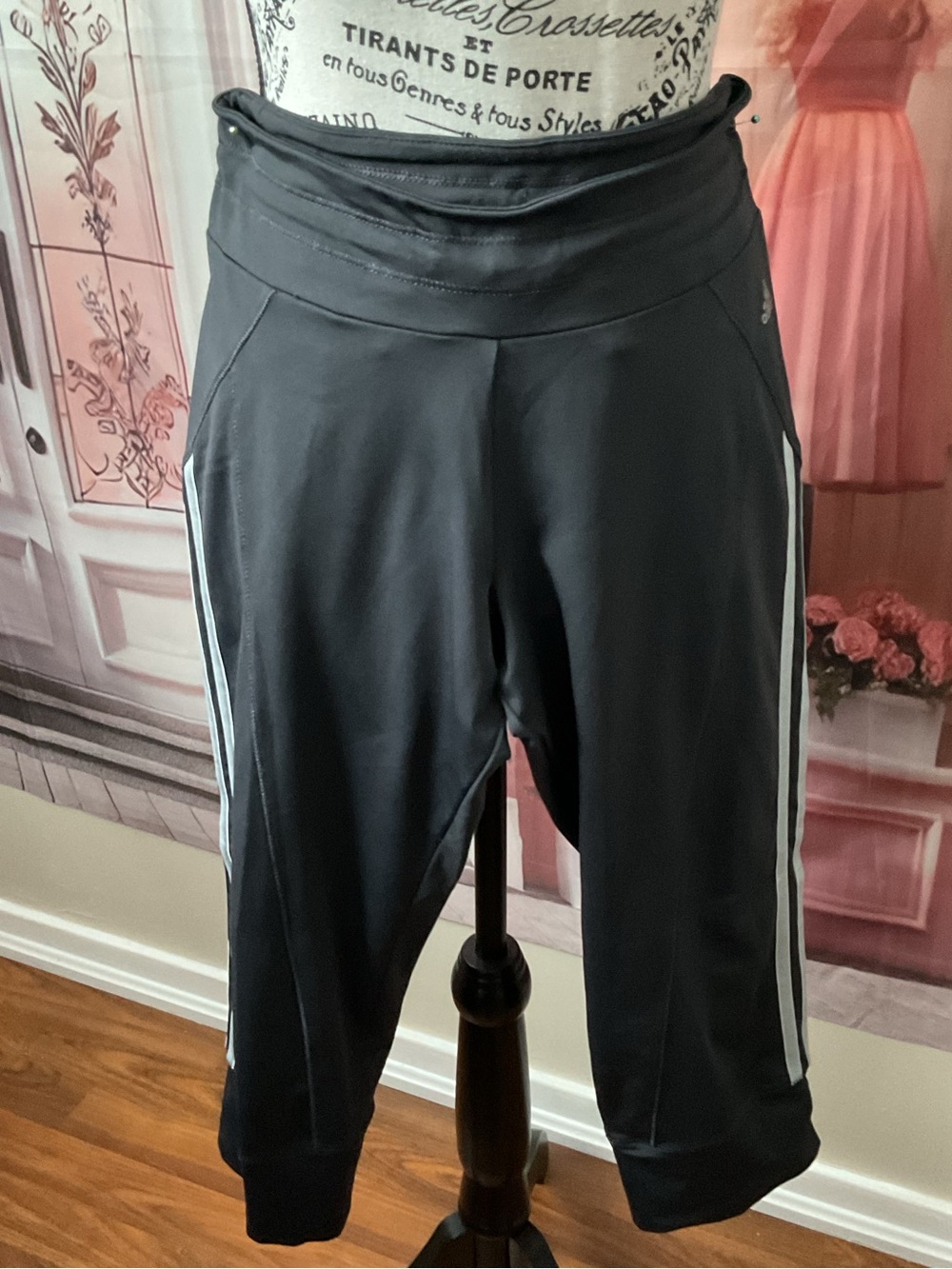 adidas Black Capri Sweatpants with White Side Stripes
